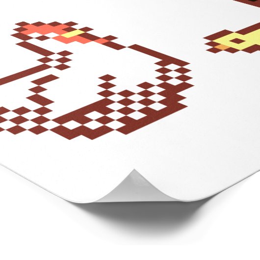 Hen, Rooster And Chick Pixel Art Poster ポスター (角)