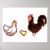 Hen, Rooster And Chick Pixel Art Poster ポスター (正面)