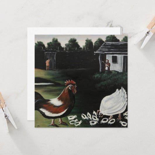 Hen with her Chicks in a Rural Farmyard Landscape カード (正面/裏面インサイチュ)