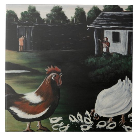 Hen with her Chicks in a Rural Farmyard Landscape タイル (正面)