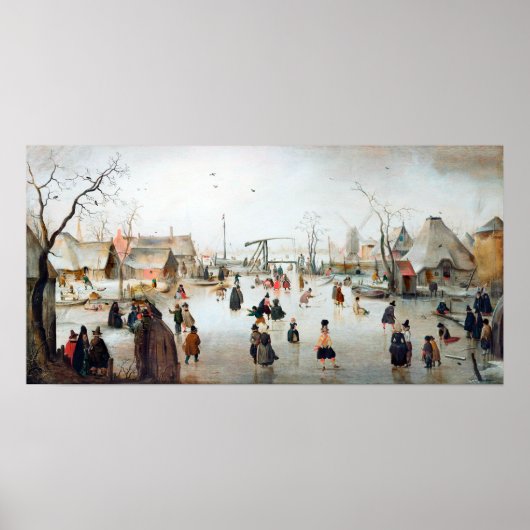 Hendrick Avercamp Ice Skating near a Village ポスター (正面)