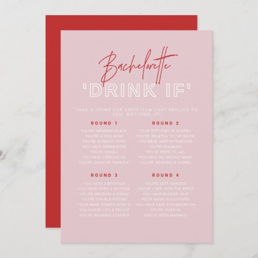 HENLEYピンクと赤のバチェロレッテドリンクのゲもしーム 招待状 (正面/裏面)