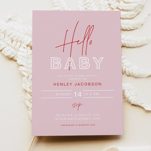 HENLEY Edgy モダン Pink & Red Girl Baby Shower 招待状