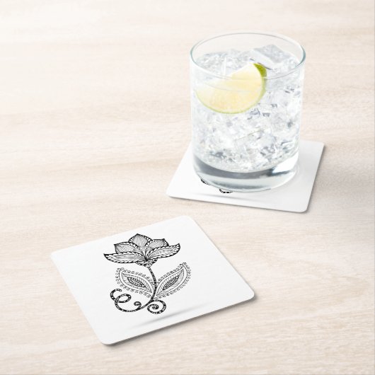 HennaのペイズリーのMehndiの落書き スクエアペーパーコースター (インサイチュ)