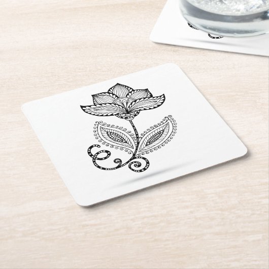 HennaのペイズリーのMehndiの落書き スクエアペーパーコースター (アングル)