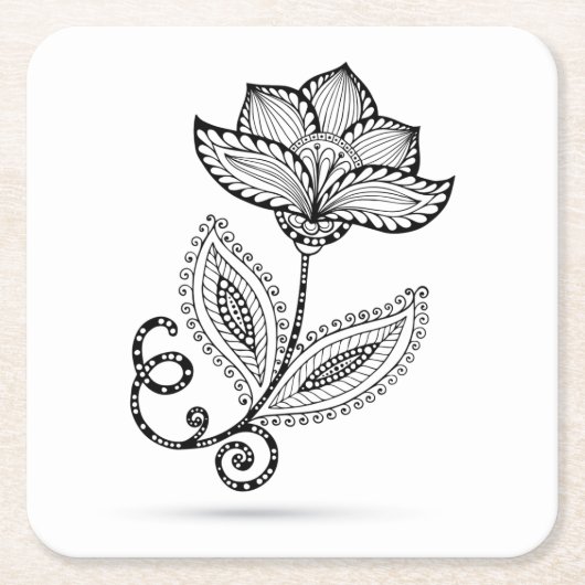 HennaのペイズリーのMehndiの落書き スクエアペーパーコースター (正面)
