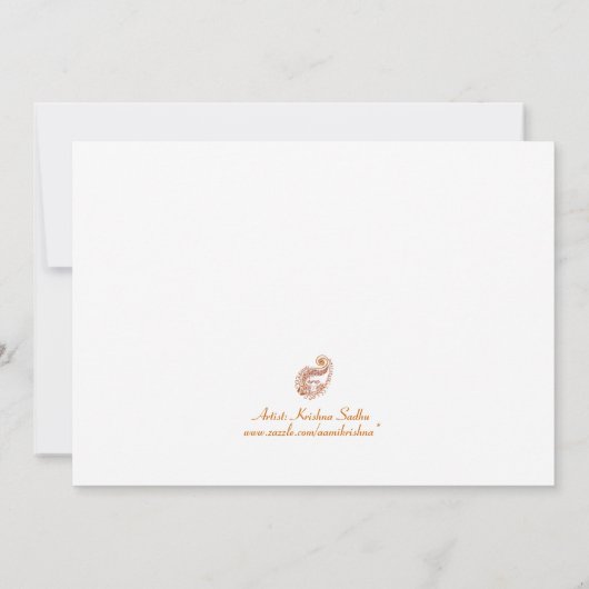 Hennaの芸術の招待状のペイズリーの孔雀C 招待状 (裏面)