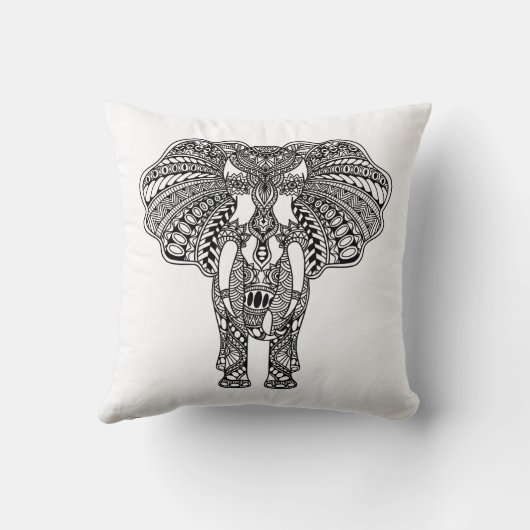 HennaのMehndiによって飾られるインドゾウ クッション (裏面)