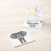 HennaのMehndiによって飾られるインドゾウ スクエアペーパーコースター (インサイチュ)