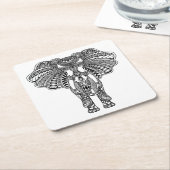 HennaのMehndiによって飾られるインドゾウ スクエアペーパーコースター (アングル)