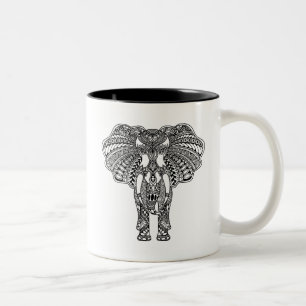 HennaのMehndiによって飾られるインドゾウ ツートーンマグカップ