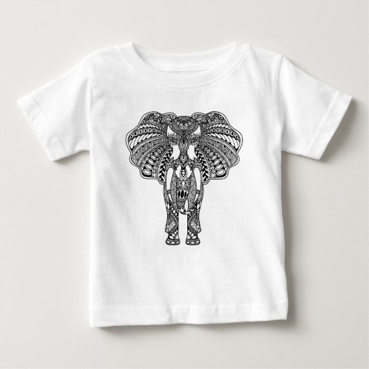 HennaのMehndiによって飾られるインドゾウ ベビーTシャツ (正面)