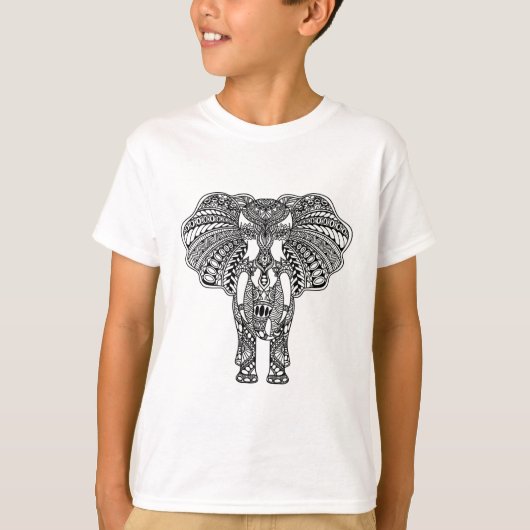HennaのMehndiによって飾られるインドゾウ Tシャツ (正面)