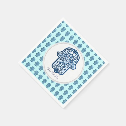 Henna Hand of Hamsa (Blue) スタンダードカクテルナプキン (角)