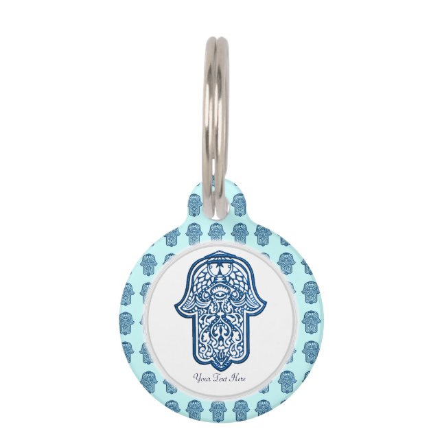 Henna Hand of Hamsa (Blue) ペット　ネームタグ (正面)