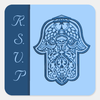 Henna Hand of Hamsa (Blue) (結婚s) スクエアシール
