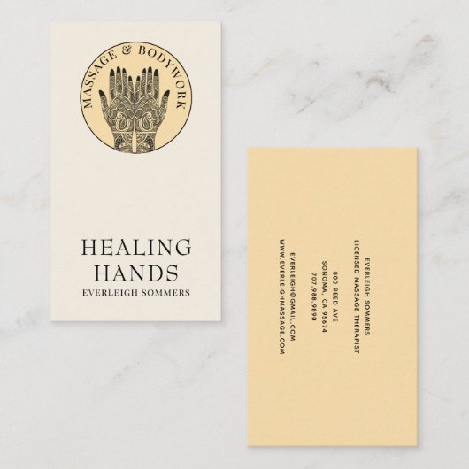 Henna Massage Healing Arts Hands Business Card 名刺 (正面/裏面)