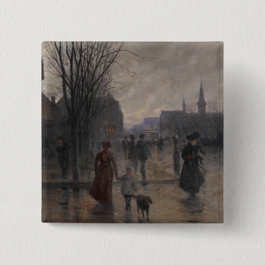 Hennepinの道の雨の夕べ、c.1902 缶バッジ (正面)