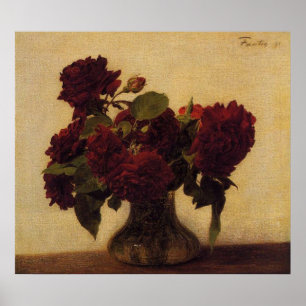 henri fantin-latour暗いバラの背景(明) ポスター