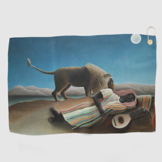 Henri Rousseau Sleeping Gypsy Lion Painting ゴルフタオル (横)