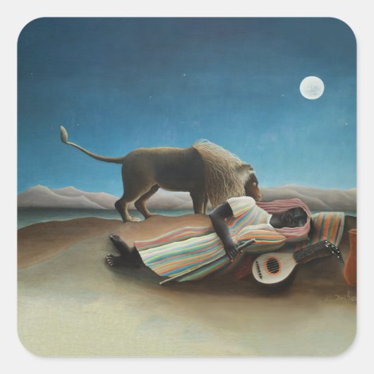 Henri Rousseau Sleeping Gypsy Lion Painting スクエアシール (正面)