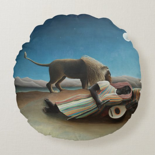 Henri Rousseau Sleeping Gypsy Lion Painting ラウンドクッション (正面)