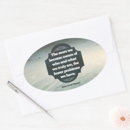 Henry David Thoreau感動的引用文「アウェア」 楕円形シール