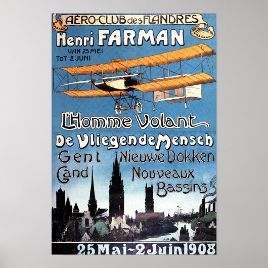 Henry FarmanがManプロモ飛んでいるーターを飛ぶ ポスター (正面)