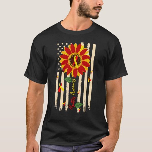 Hepatitis Awareness Sunflower Red and Yellow Ribbo Tシャツ (正面)