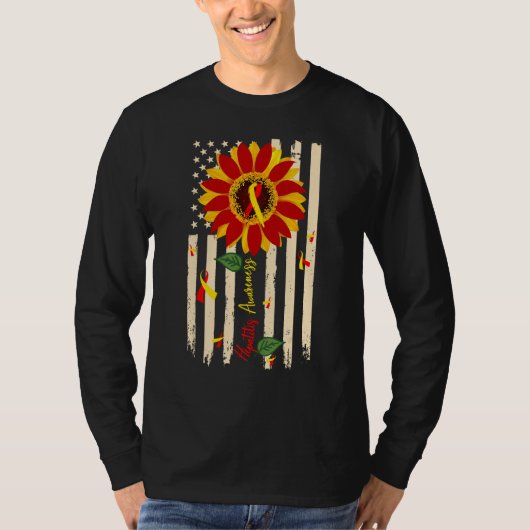 Hepatitis Awareness Sunflower Red and Yellow Ribbo Tシャツ (正面)