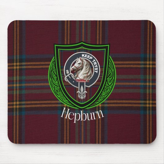 Hepburn Scottish Clan Tartan and Crest  マウスパッド (正面)