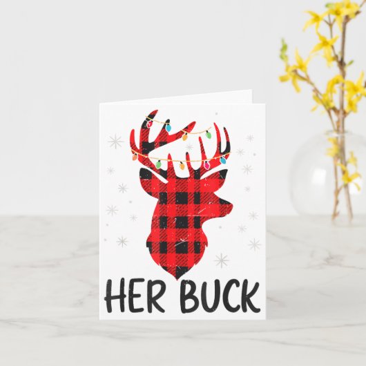 Her Buck Deer Hunting Christmas Husband Gift Coupl カード (黄色い花)