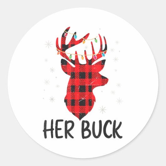 Her Buck Deer Hunting Christmas Husband Gift Coupl ラウンドシール (正面)