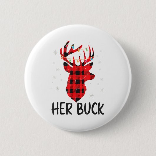 Her Buck Deer Hunting Christmas Husband Gift Coupl 缶バッジ (正面)