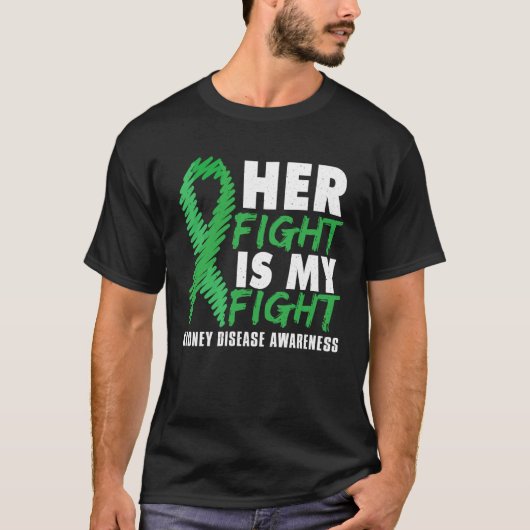 Her Fight Green Ribbon Kidney Disease Awareness Mo Tシャツ (正面)