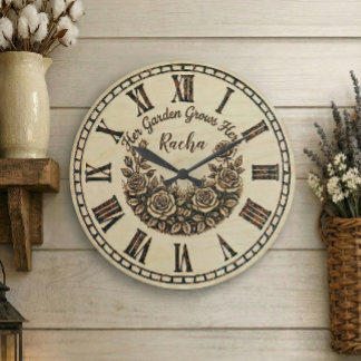 Her Garden Grows Here | Custom Name wall clock  ラージ壁時計