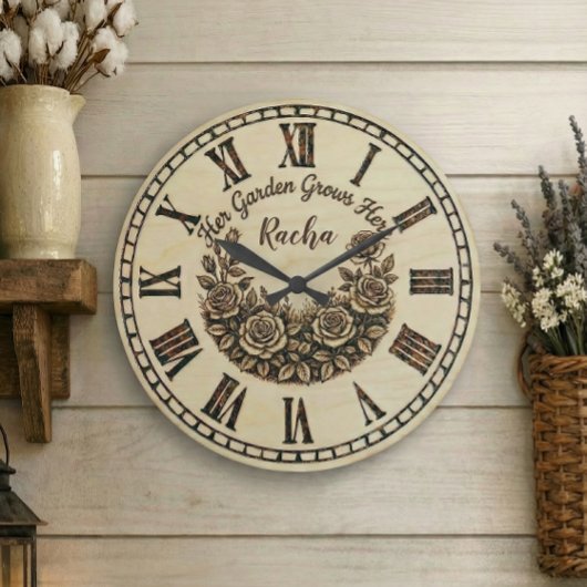 Her Garden Grows Here | Custom Name wall clock  ラージ壁時計
