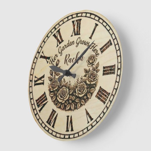 Her Garden Grows Here | Custom Name wall clock ラージ壁時計 (傾斜)