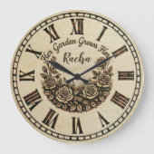 Her Garden Grows Here | Custom Name wall clock ラージ壁時計 (正面)