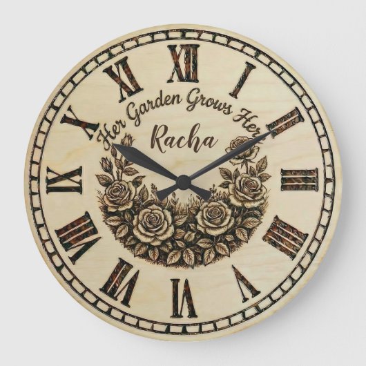Her Garden Grows Here | Custom Name wall clock  ラージ壁時計 (正面)