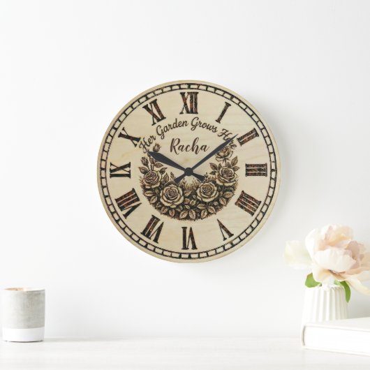 Her Garden Grows Here | Custom Name wall clock  ラージ壁時計 (ホーム)