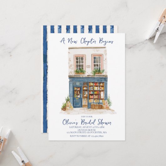 Her New Chapter Begins Book themed Bridal Shower 招待状 (正面/裏面インサイチュ)