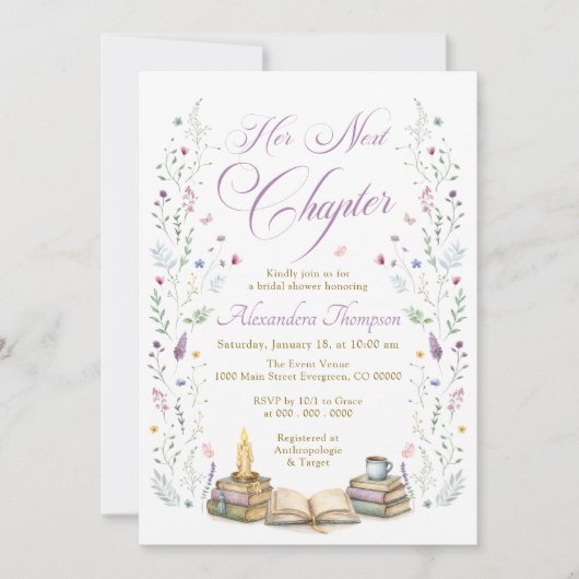 Her Next Chapter Bridal Shower 招待状 (正面)