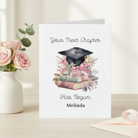 Her Next Chapter Floral Books Graduation Card 招待状