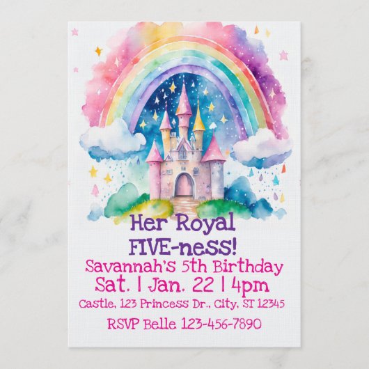 Her Royal Five-ness Rainbow Castle 5th Birthday 招待状 (正面)