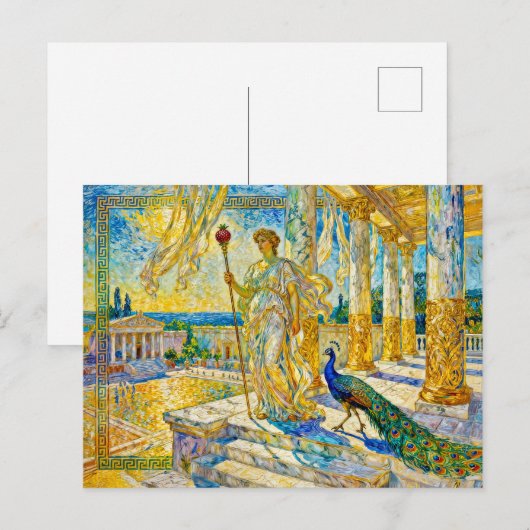 Hera with Peacock and Pomegranate Scepter in Templ ポストカード (正面/裏面)