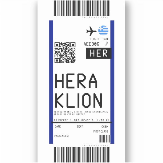 Heraklion (HER)への搭乗券 シール (正面)
