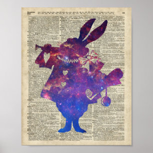 Herald Purple Rabbit Stencil Over Old Bookページ ポスター
