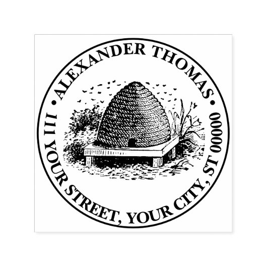 HeraldicヴィンテージミツバチとBee Hive #1名住所 セルフインキングスタンプ (デザイン)