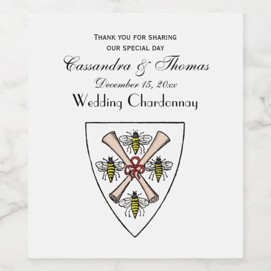Heraldicヴィンテージ盾の頂上の重量の4つの蜂スクロール ワインラベル (シングルラベル)